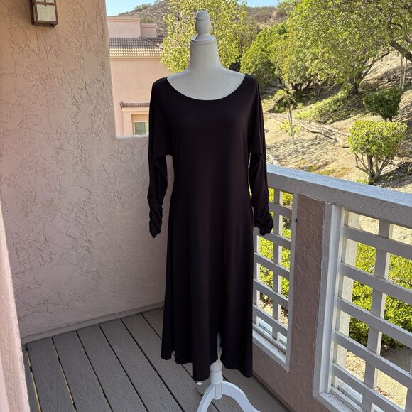 CUYANA Dolman Sleeve Midi Dress Medium Organic Pima Cotton Lagenlook Ruched Cuff - Picture 4 of 15